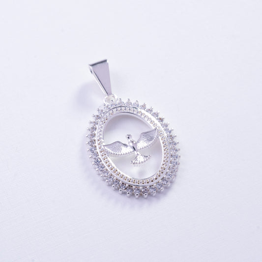 Dije ovalado de fénix con circones en Plata
