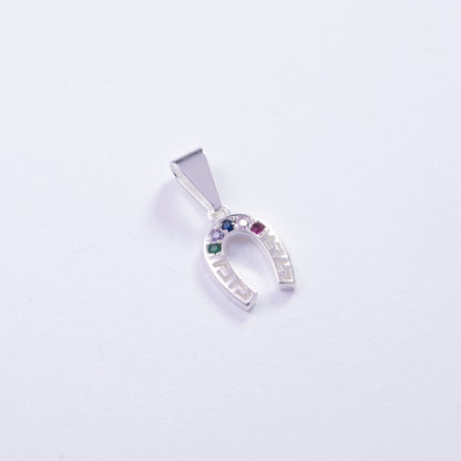 Dije mini herradura con colores en plata