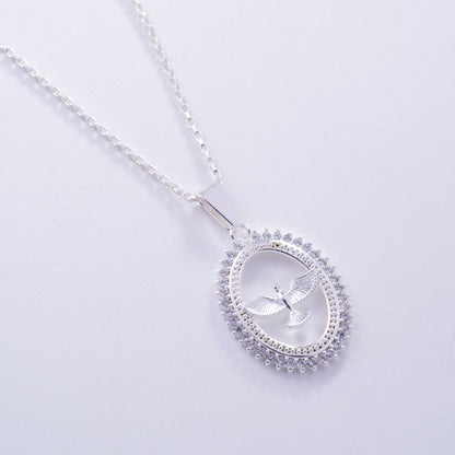 Dije ovalado de fénix con circones en Plata