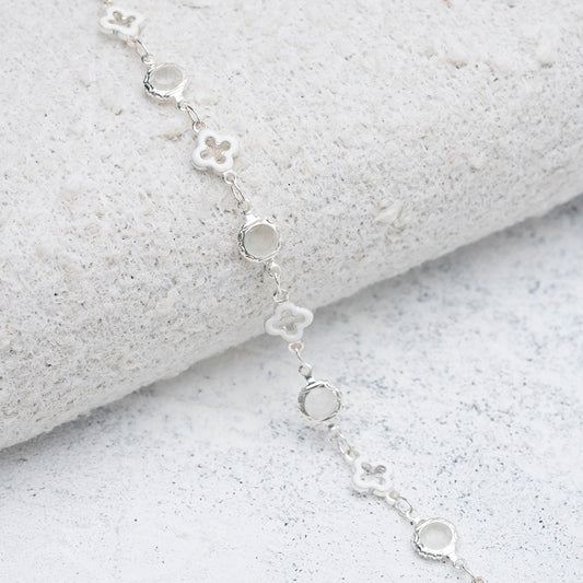 Pulsera tejida de flores cliff en Plata