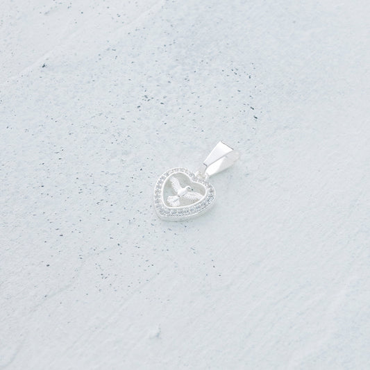 Dije corazón con fénix en Plata