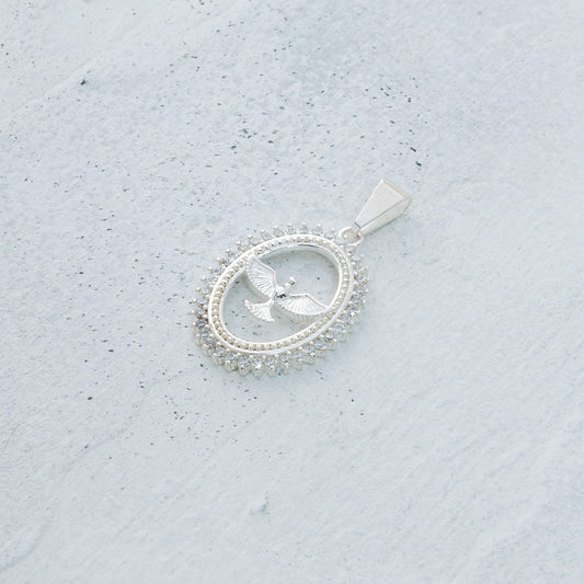 Dije ovalado de fénix con circones en Plata