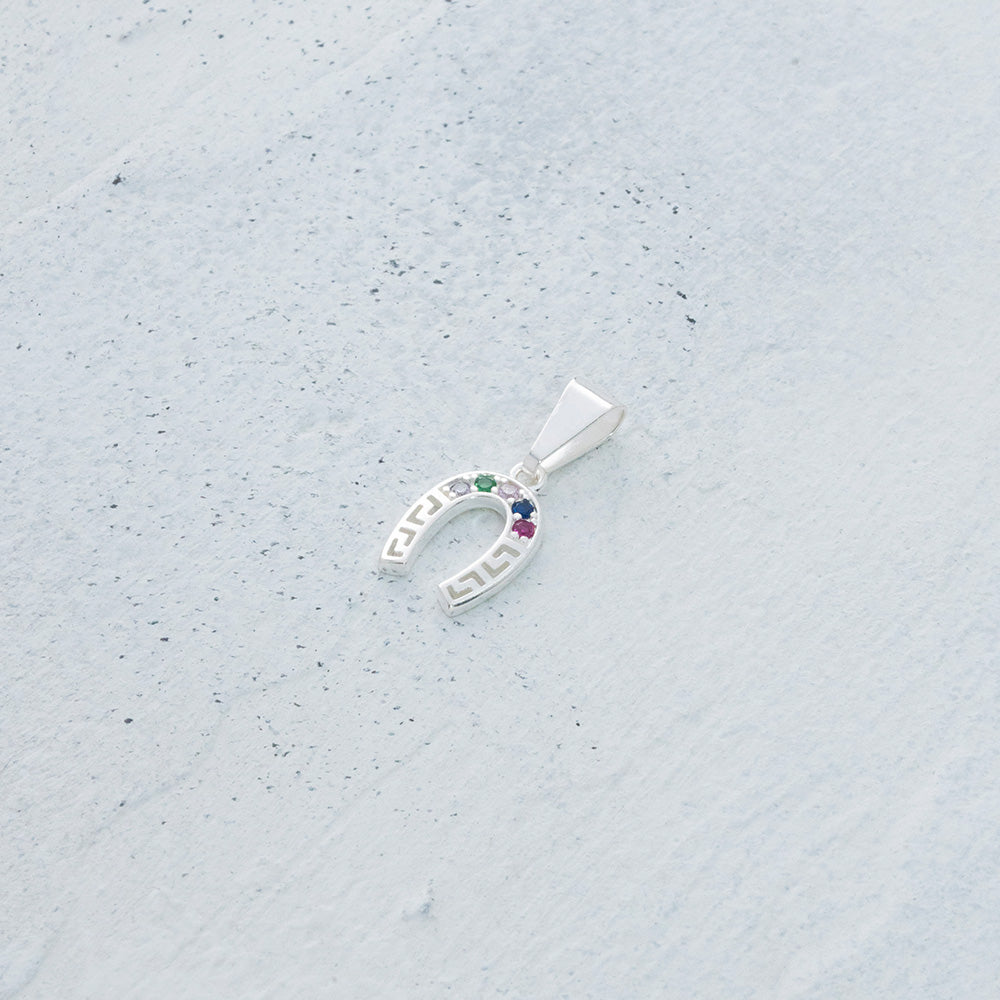 Dije mini herradura con colores en plata