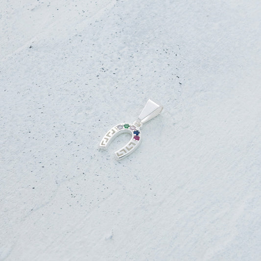 Dije mini herradura con colores en plata