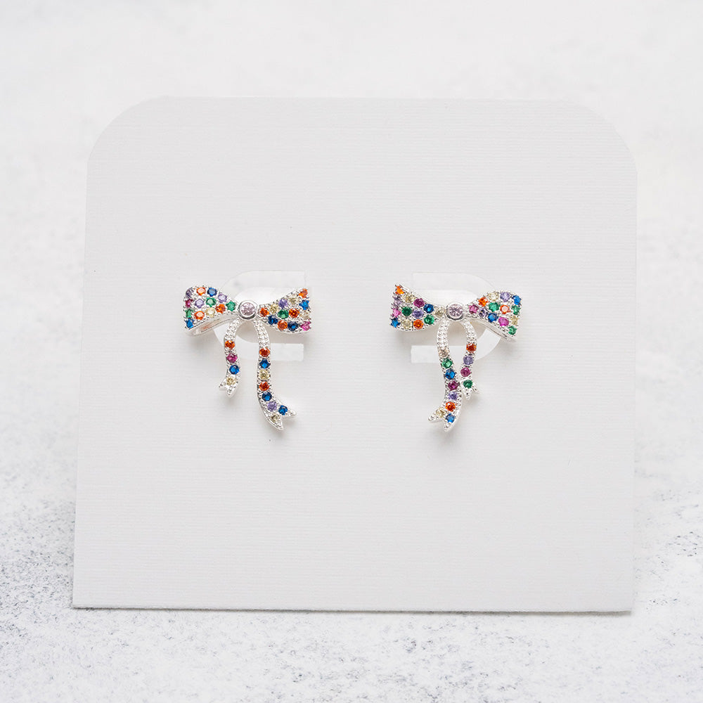 Aros de lazos de colores en Plata
