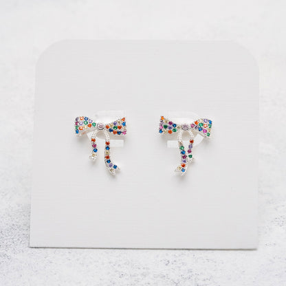 Aros de lazos de colores en Plata
