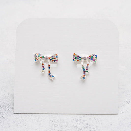 Aros de lazos de colores en Plata